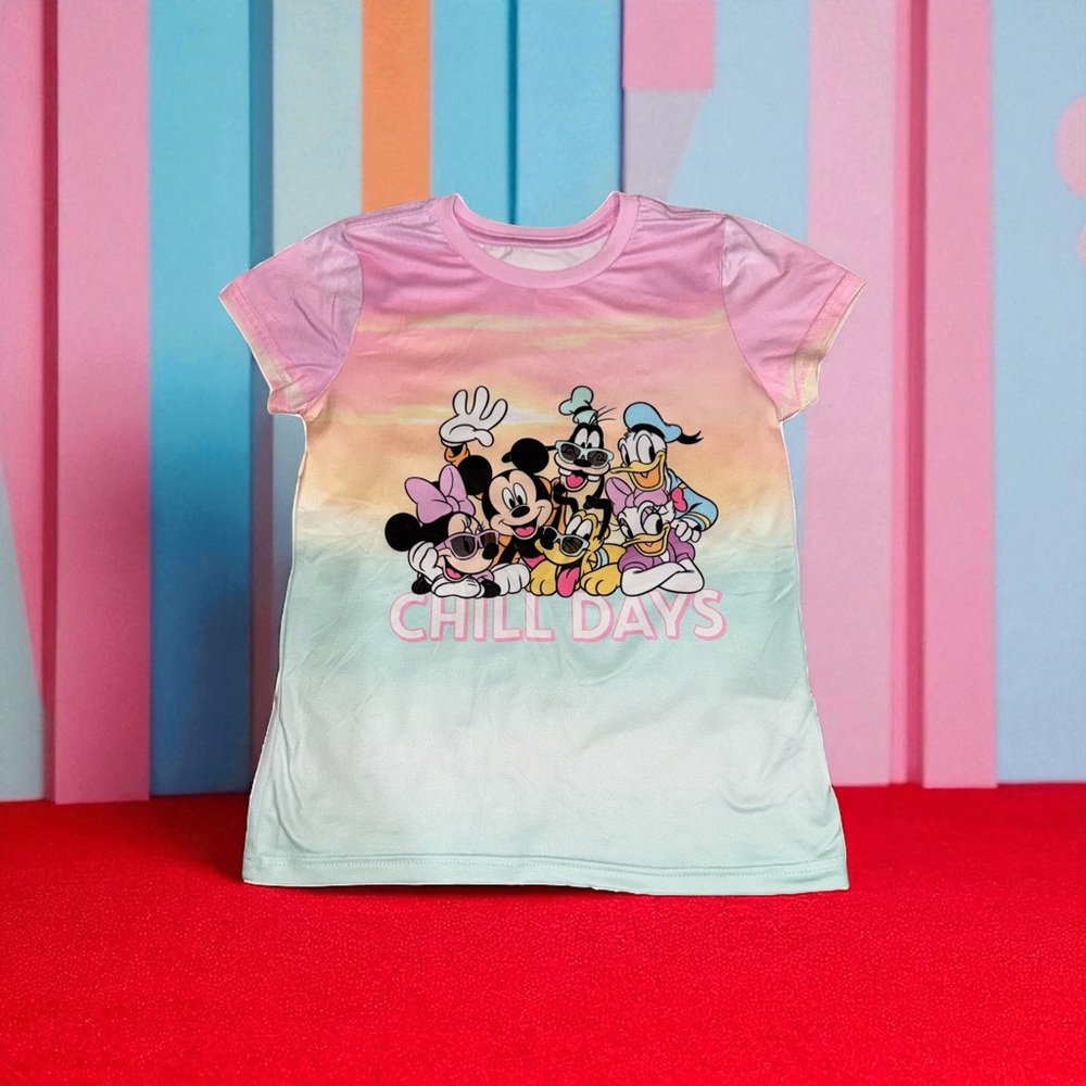 Disney Kids Chill Days Tee - Pink and Light Blue (Small 5/6)